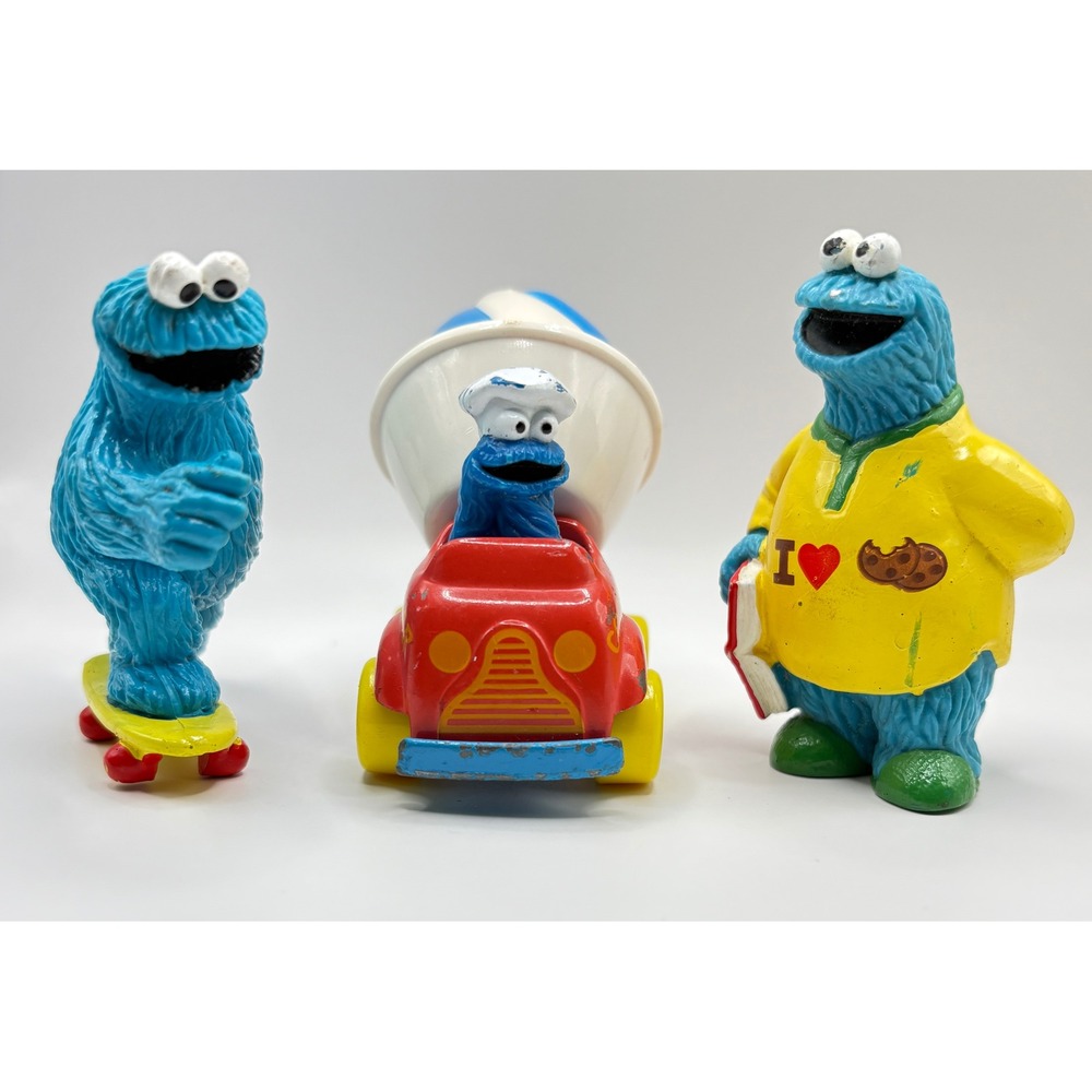 Sesame Street Cookie Monster Vintage Toy Lot Playskool Diecast Mixer Skateboard